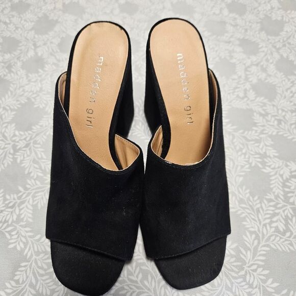 Madden Girl Slip On Mule Sandal Size 6 Black Chunky Heel - Picture 2 of 12